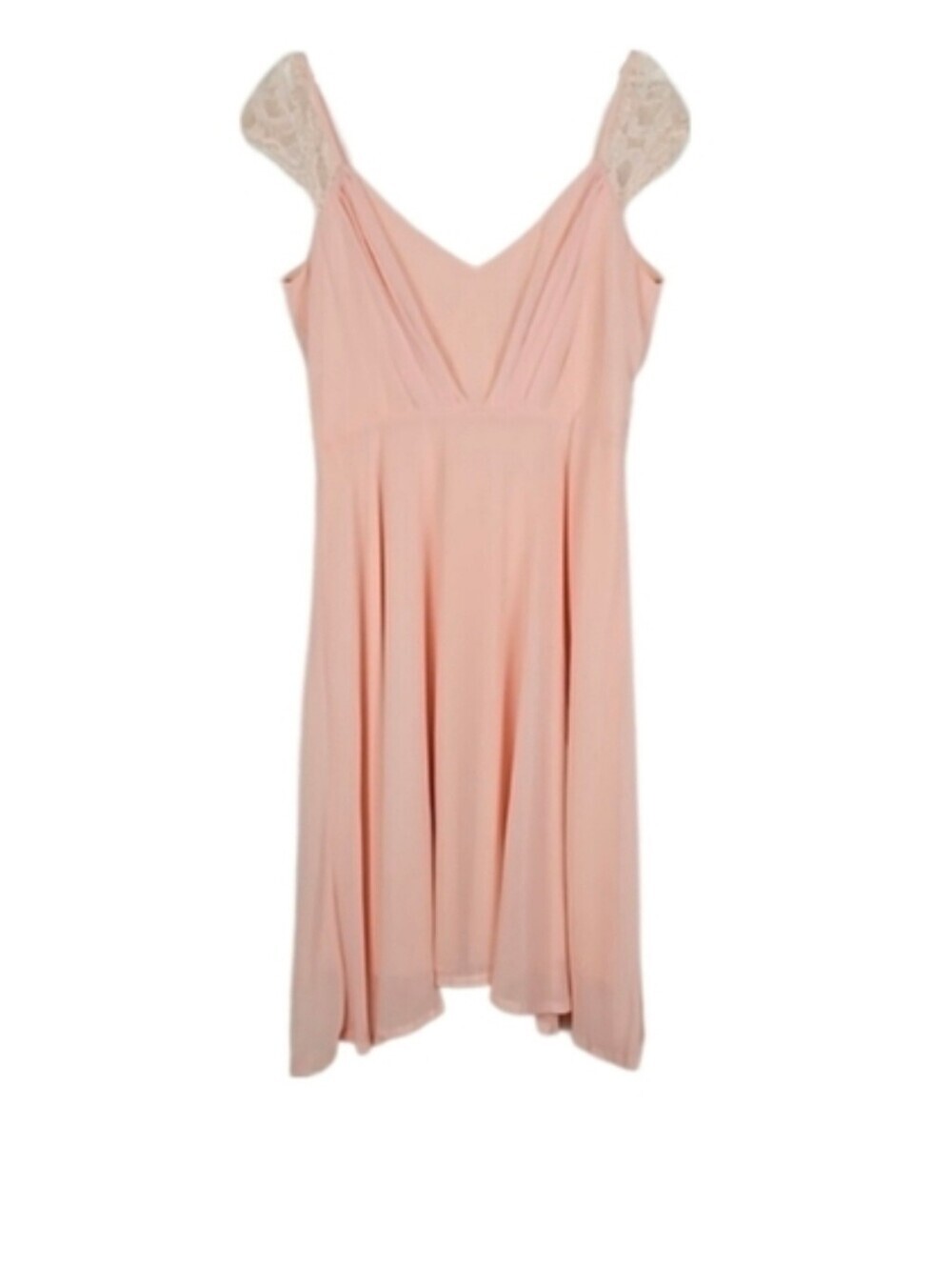 Bohoo Pastel Pink Blush Chiffon Lace Midi Skater Dress Coquette Y2K Feminine, 12